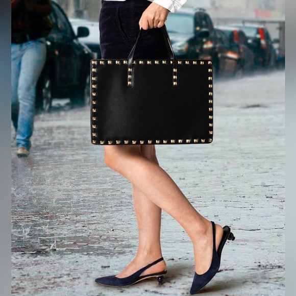 ➕Gold Studded Black Leather Laptop Bag Carrycase ➕ - Picture 8 of 9